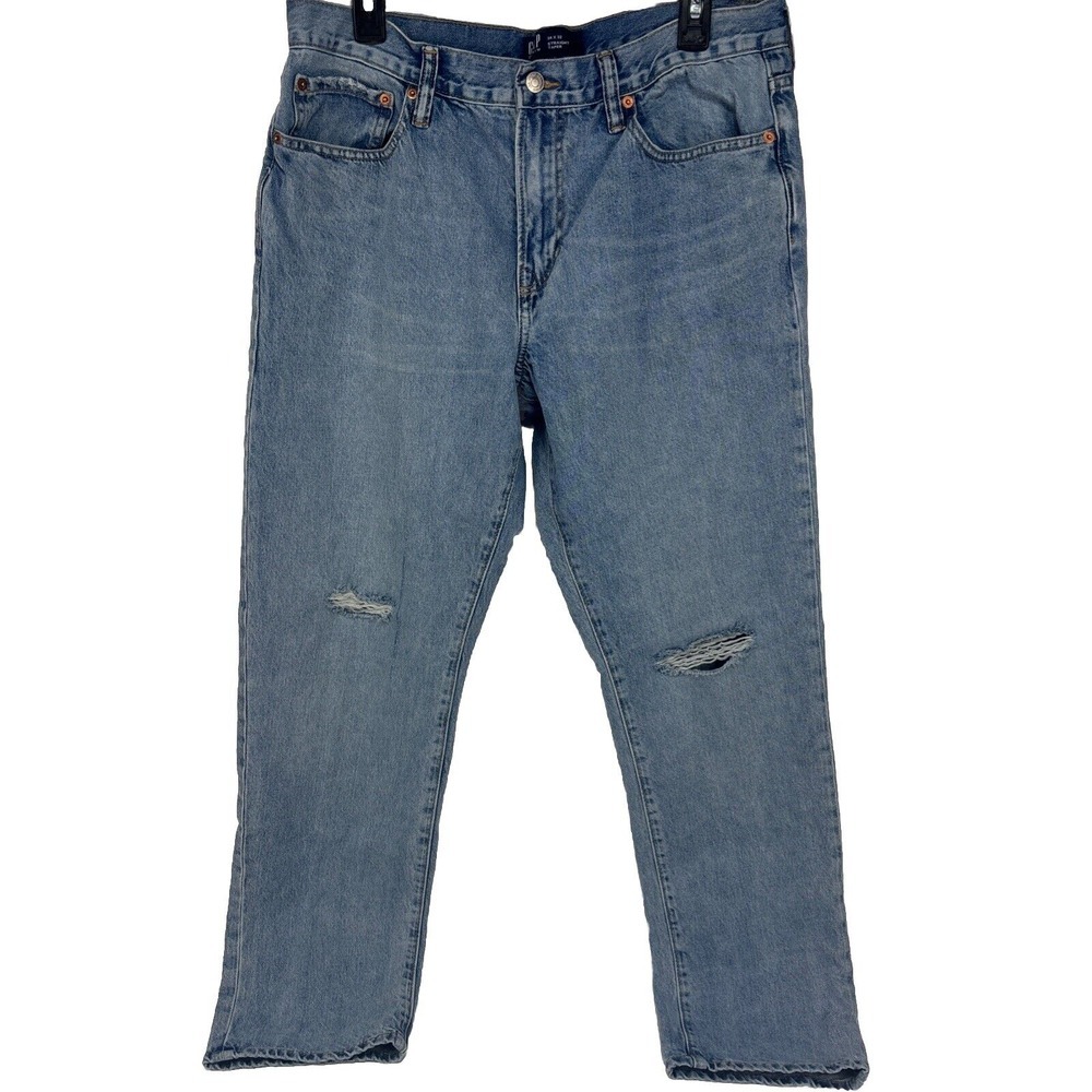 Gap Denim Men's Straight Taper Medium Wash Distressed Jeans Size‎ 34x32